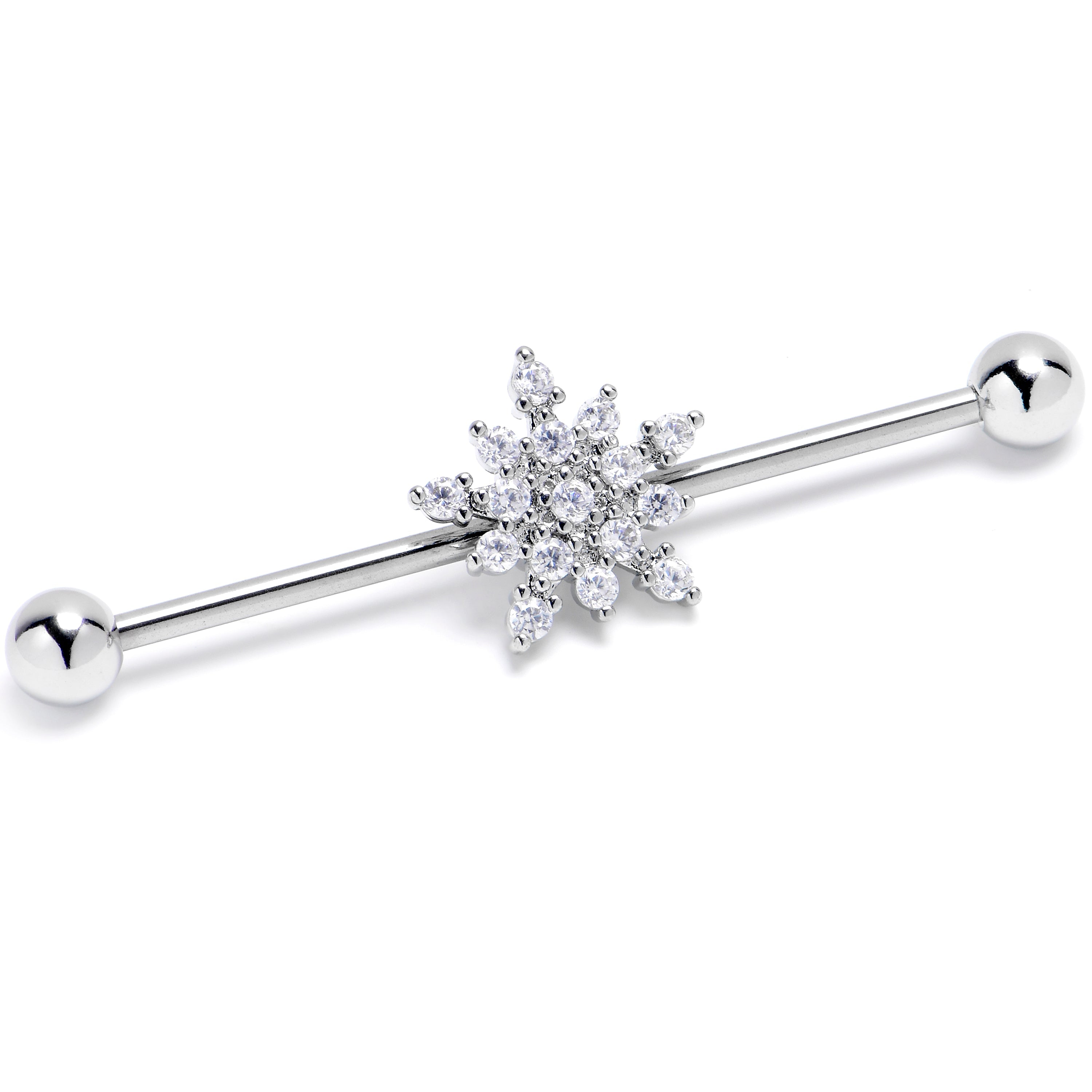 14G Clear Gem Classic Snowflake Christmas Industrial Barbell 38mm | BARBELL Industrial | Wiccan Center