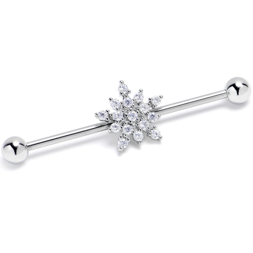 14G Clear Gem Classic Snowflake Christmas Industrial Barbell 38mm | BARBELL Industrial | Wiccan Center