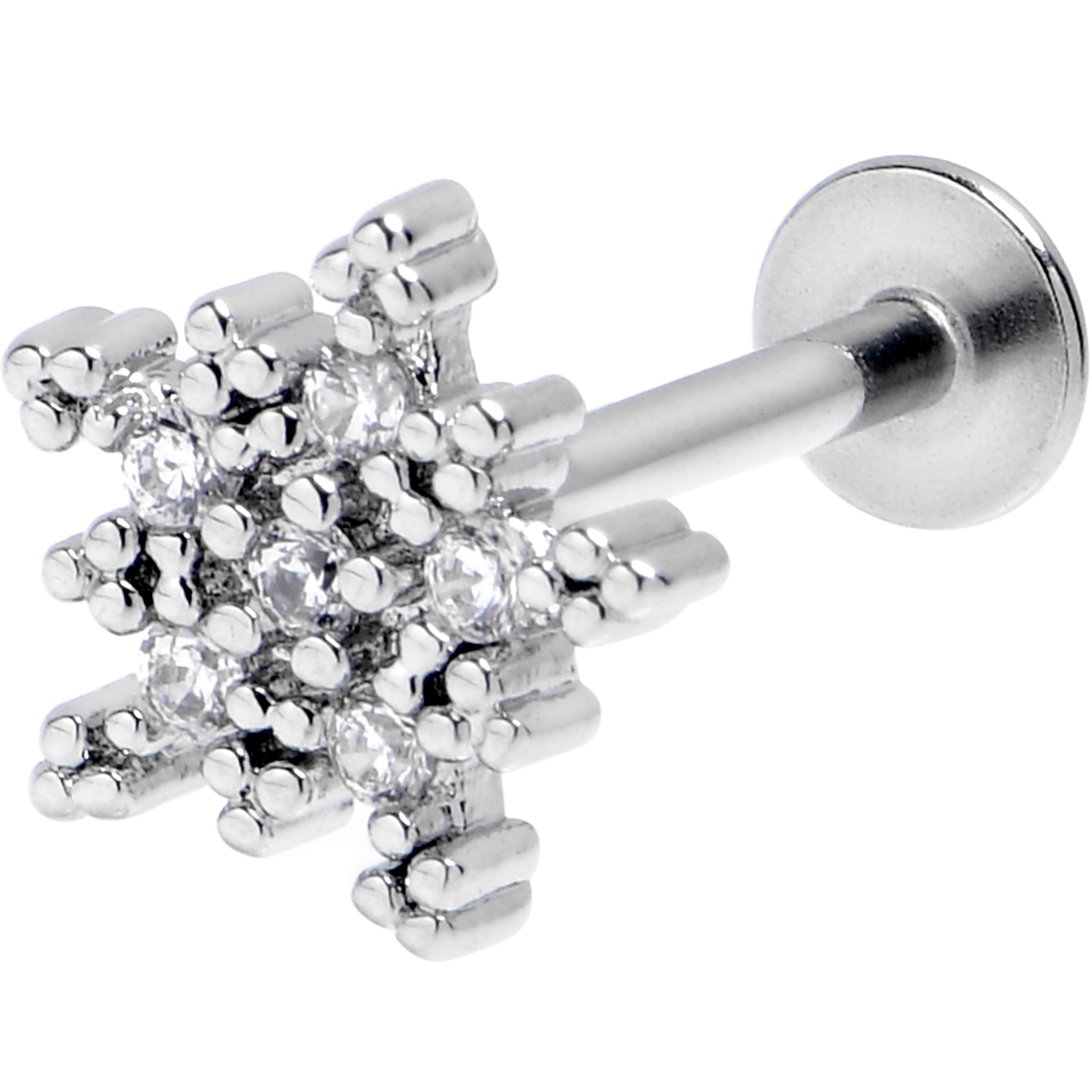 16G 5/16 Clear Gem Classic Snowflake Labret Monroe Tragus | LABRET Monroe TRAGUS | Wiccan Center