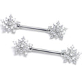 14G 9/16 Clear Gem Classic Snowflake Barbell Nipple Ring Set | NIPPLE Barbell | Wiccan Center
