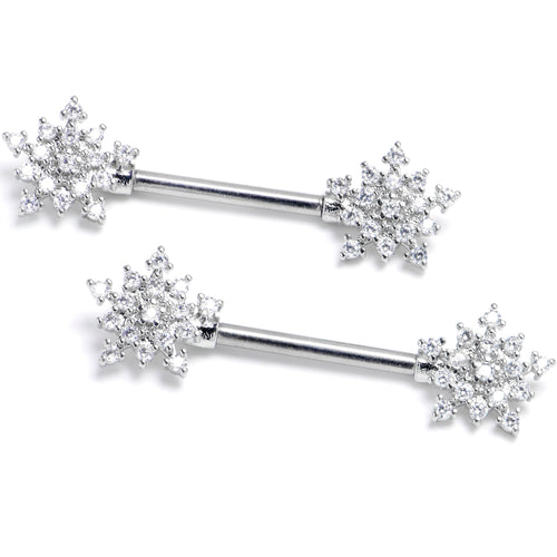 14G 9/16 Clear Gem Classic Snowflake Barbell Nipple Ring Set | NIPPLE Barbell | Wiccan Center