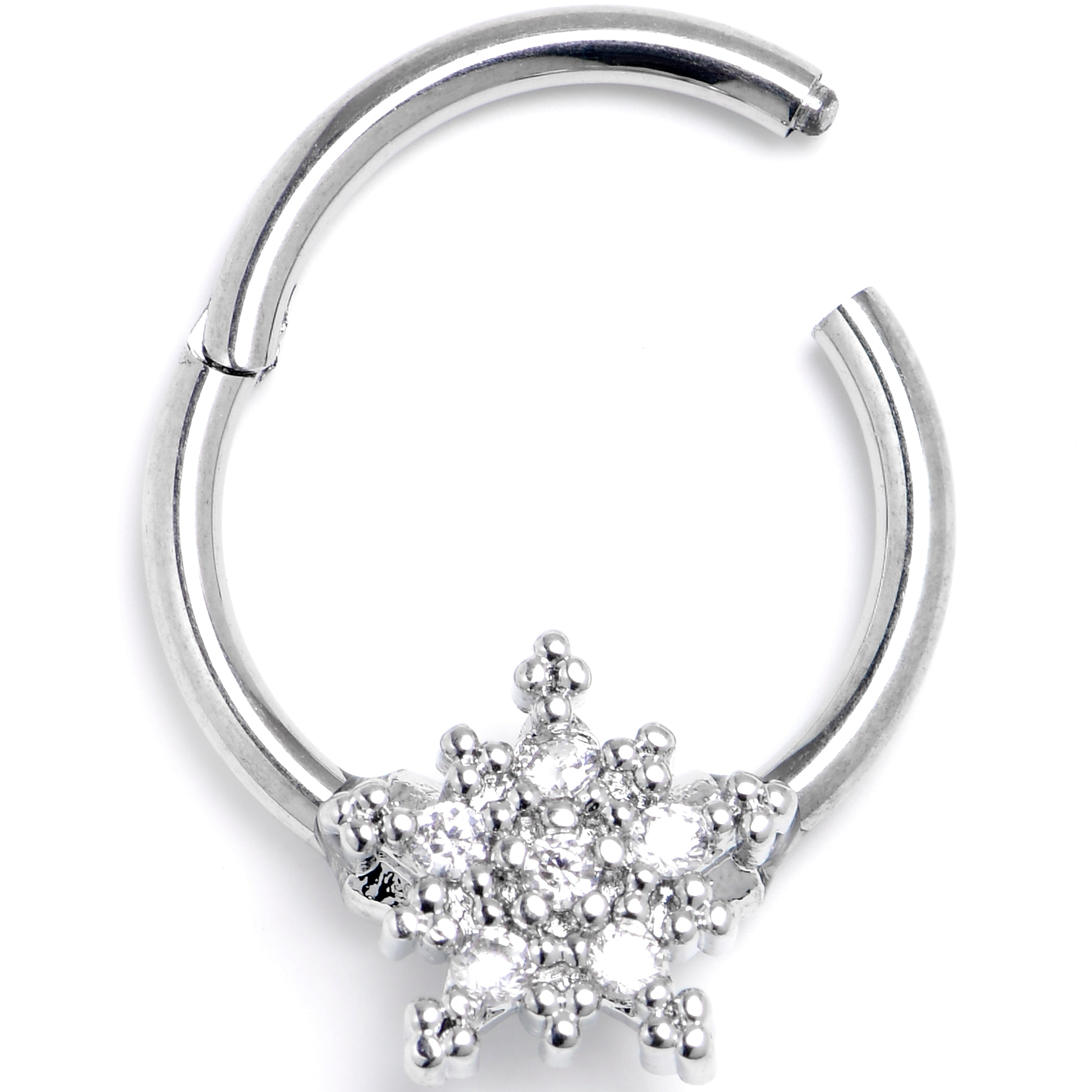 16G 3/8 Clear Gem Classic Snowflake Christmas Hinged Segment Ring | SEGMENT RING | Wiccan Center