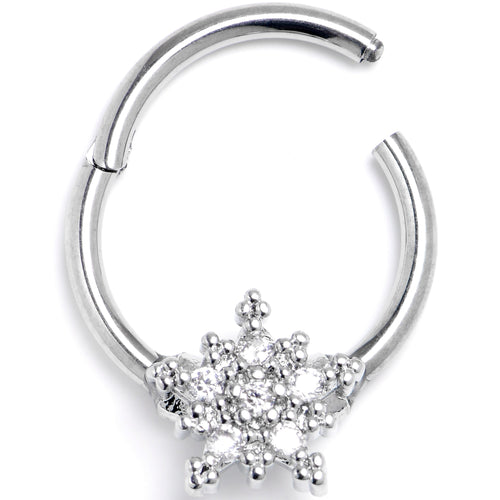 16G 3/8 Clear Gem Classic Snowflake Christmas Hinged Segment Ring | SEGMENT RING | Wiccan Center