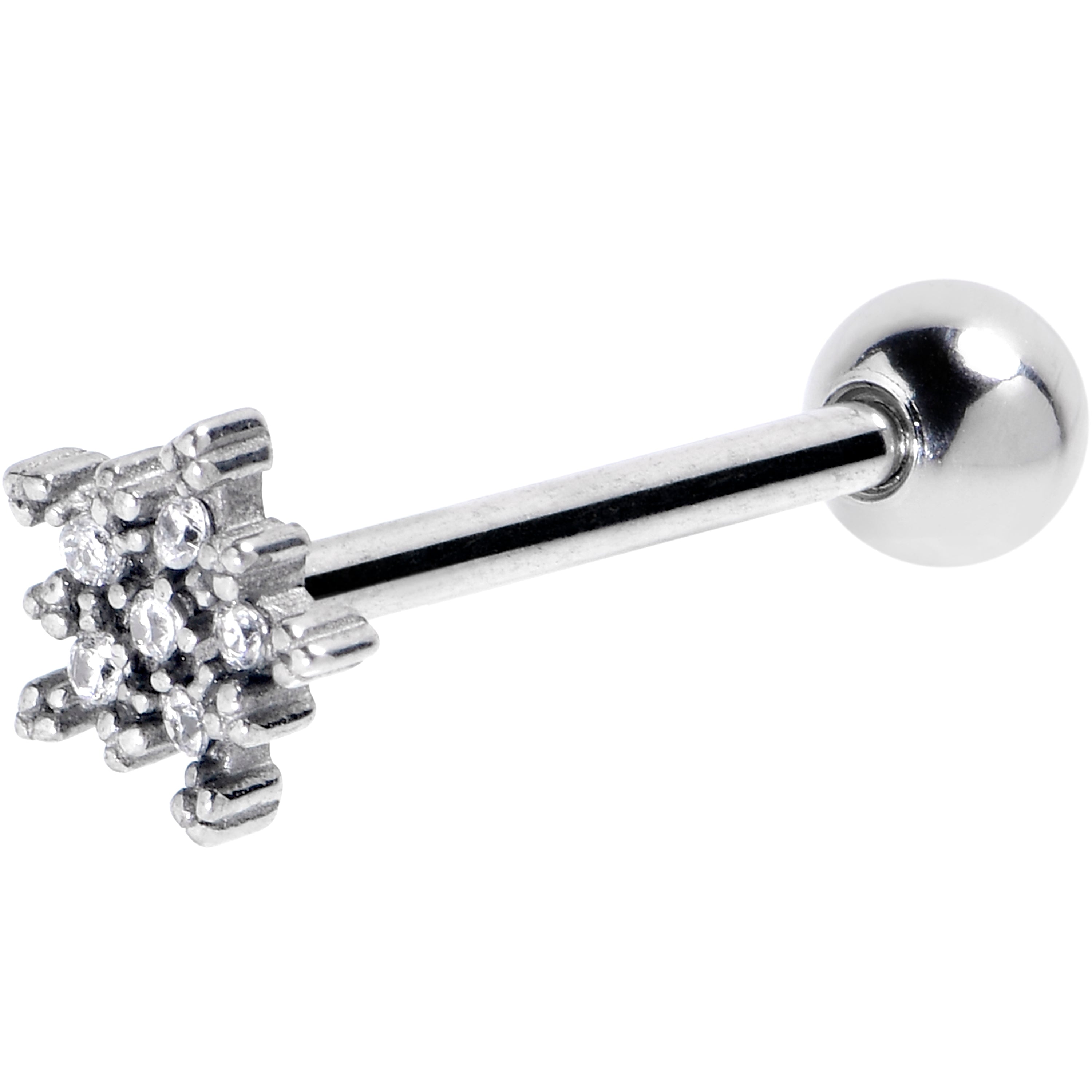 Clear Gem Classic Snowflake Christmas Barbell Tongue Ring | BARBELL Tongue | Wiccan Center