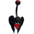 Red CZ Gem Black Heart Winged Skull Gothic Belly Ring | BELLY RING | Wiccan Center