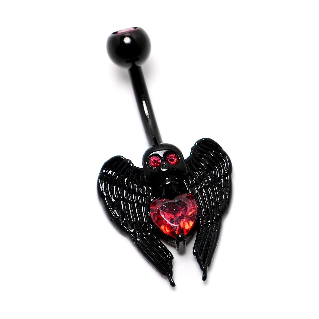 Red CZ Gem Black Heart Winged Skull Gothic Belly Ring | BELLY RING | Wiccan Center