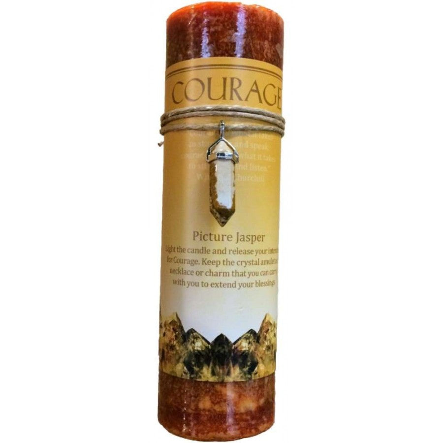 Courage Pillar w/Picture Jasper | Candle | Wiccan Center