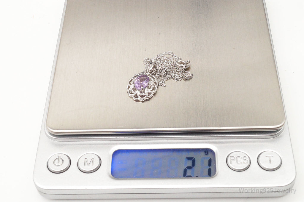 Vintage FAS Amethyst Flower Sterling Silver Chain Necklace | Jewelry > Necklaces > Pendants | Wiccan Center