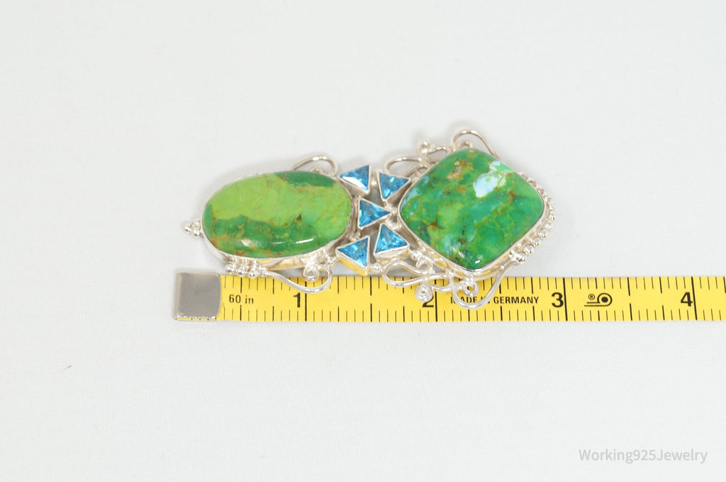Vintage Large Green Turquoise Blue Topaz Sterling Silver Necklace Pendant | Jewelry > Necklaces > Pendants | Wiccan Center