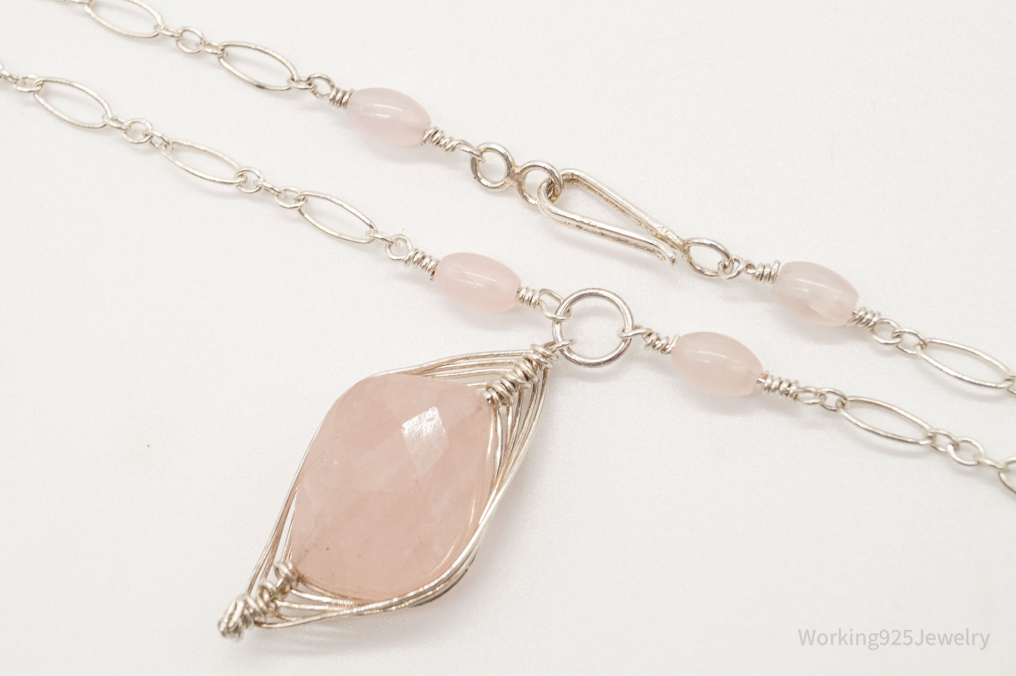 Vintage Large Rose Quartz Filigree Silver Necklace | Jewelry > Necklaces > Pendants | Wiccan Center