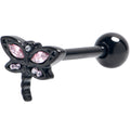 Clear Pink CZ Gem Black Gothic Dragonfly Barbell Tongue Ring | BARBELL Tongue | Wiccan Center