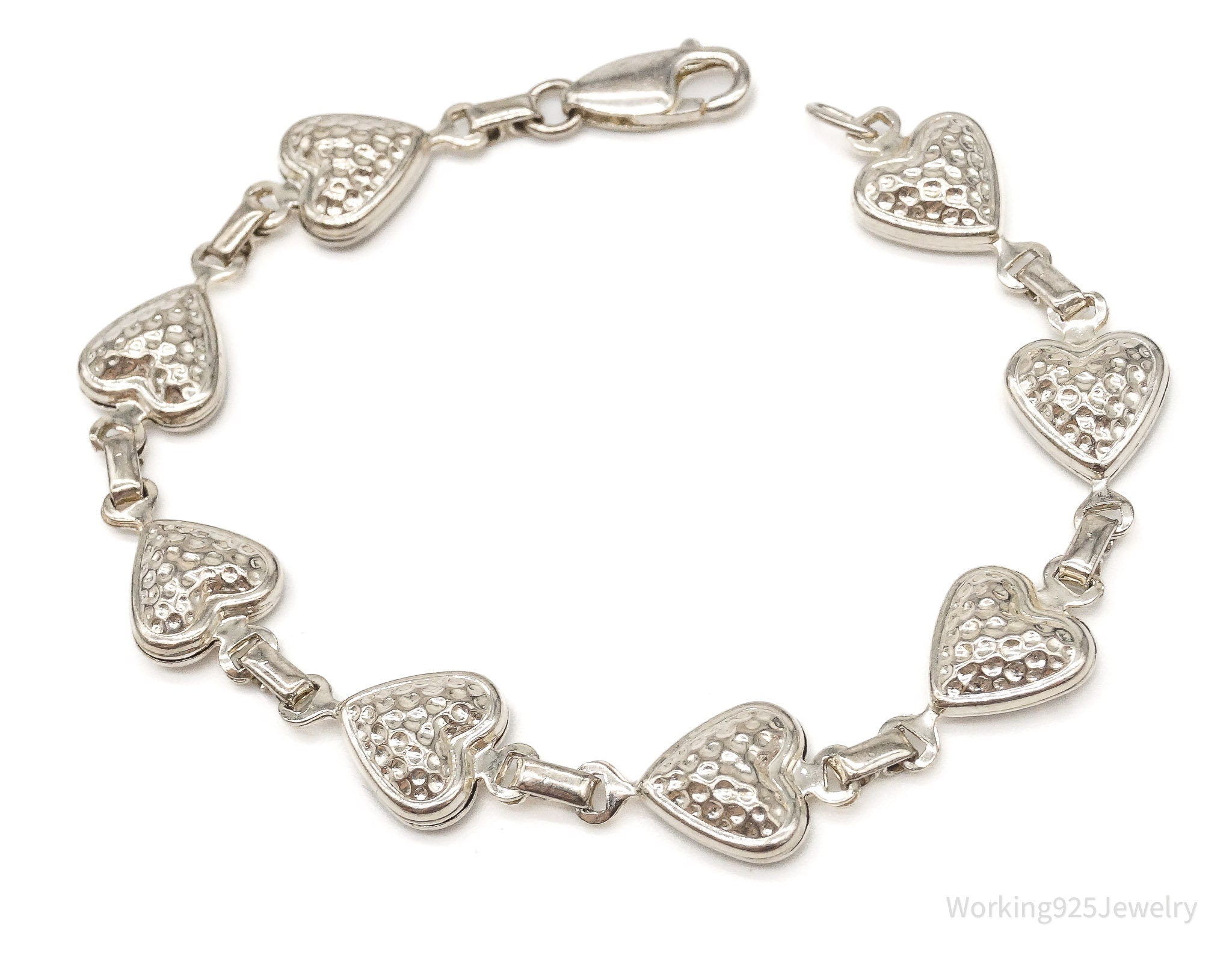 Vintage Italian Puffy Hearts Sterling Silver Link Bracelet | Jewelry > Bracelets | Wiccan Center