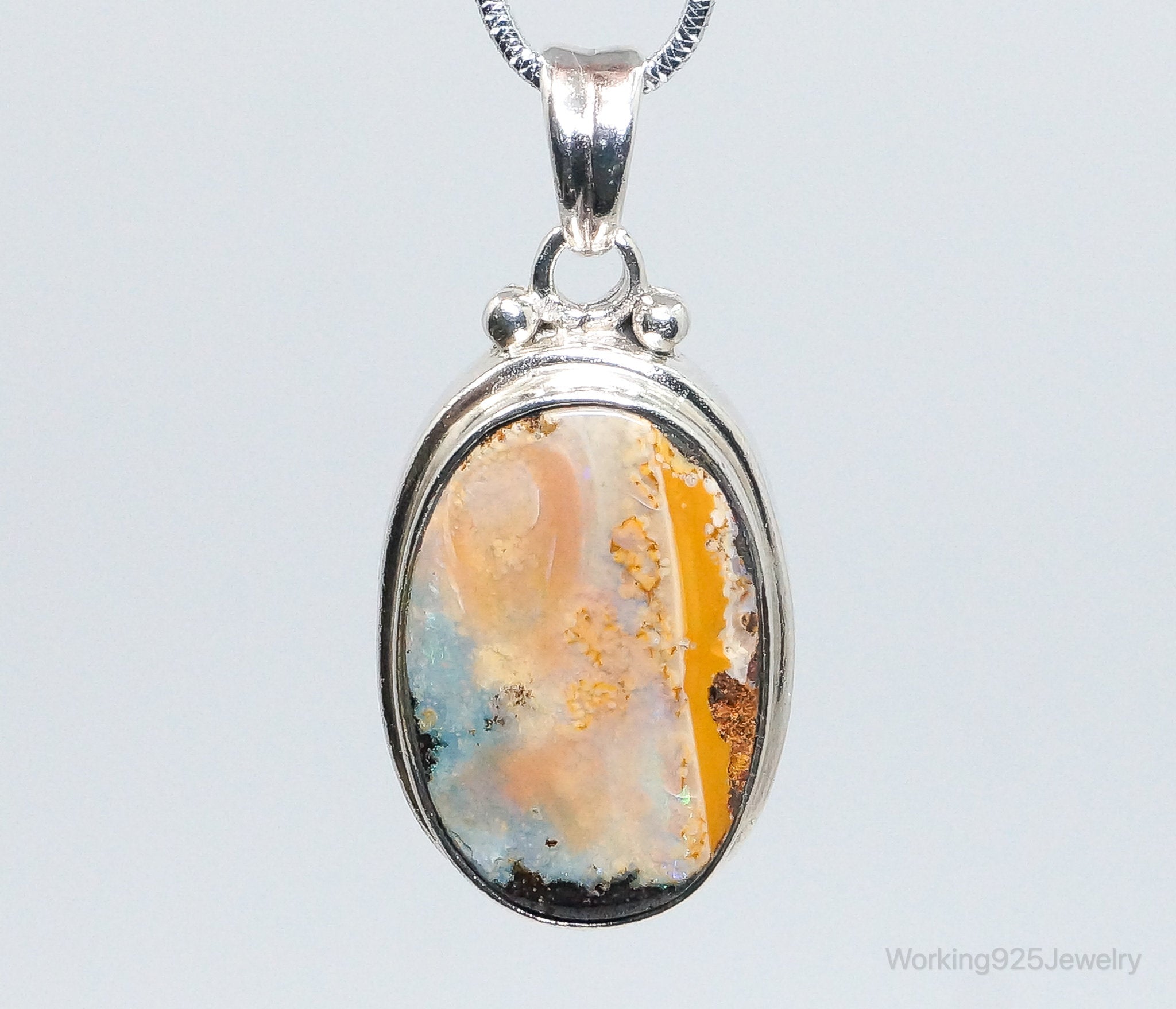 Large Vintage Opalized Agate Sterling Silver Necklace Pendant | Jewelry > Necklaces > Pendants | Wiccan Center