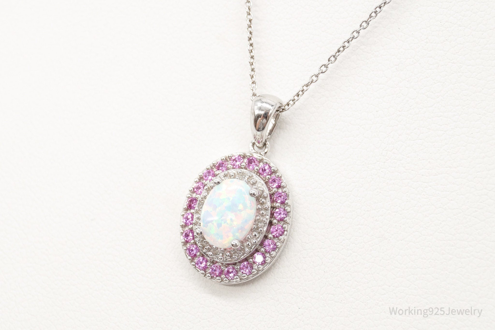 Opal Pink Topaz Cubic Zirconia Sterling Silver Necklace | Jewelry > Necklaces > Pendants | Wiccan Center
