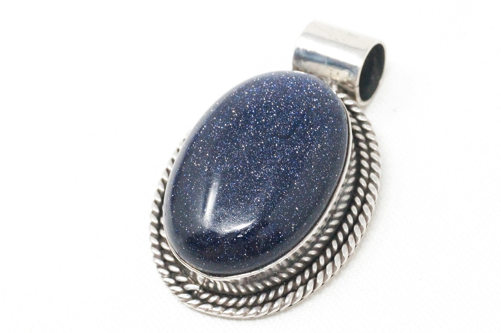Vintage Handmade Blue Goldstone Sterling Silver Southwestern Necklace Pendant | Jewelry > Necklaces > Pendants | Wiccan Center
