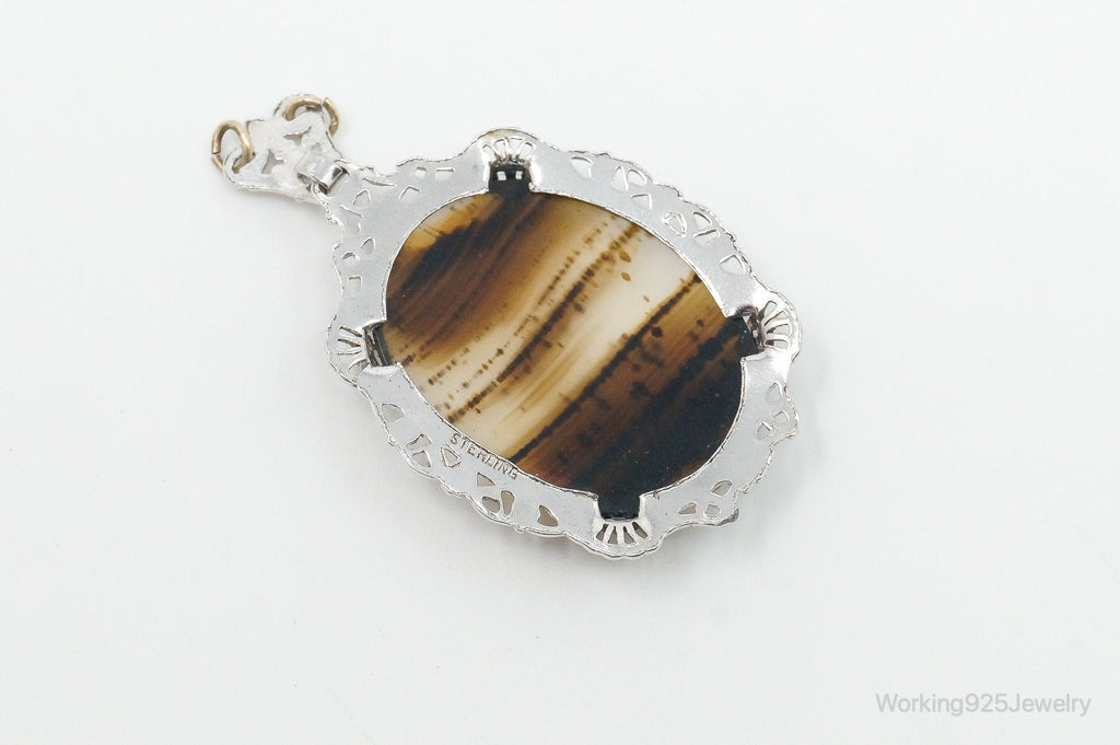 Antique Large Montana Agate Sterling Silver Necklace Pendant | Jewelry > Necklaces > Pendants | Wiccan Center