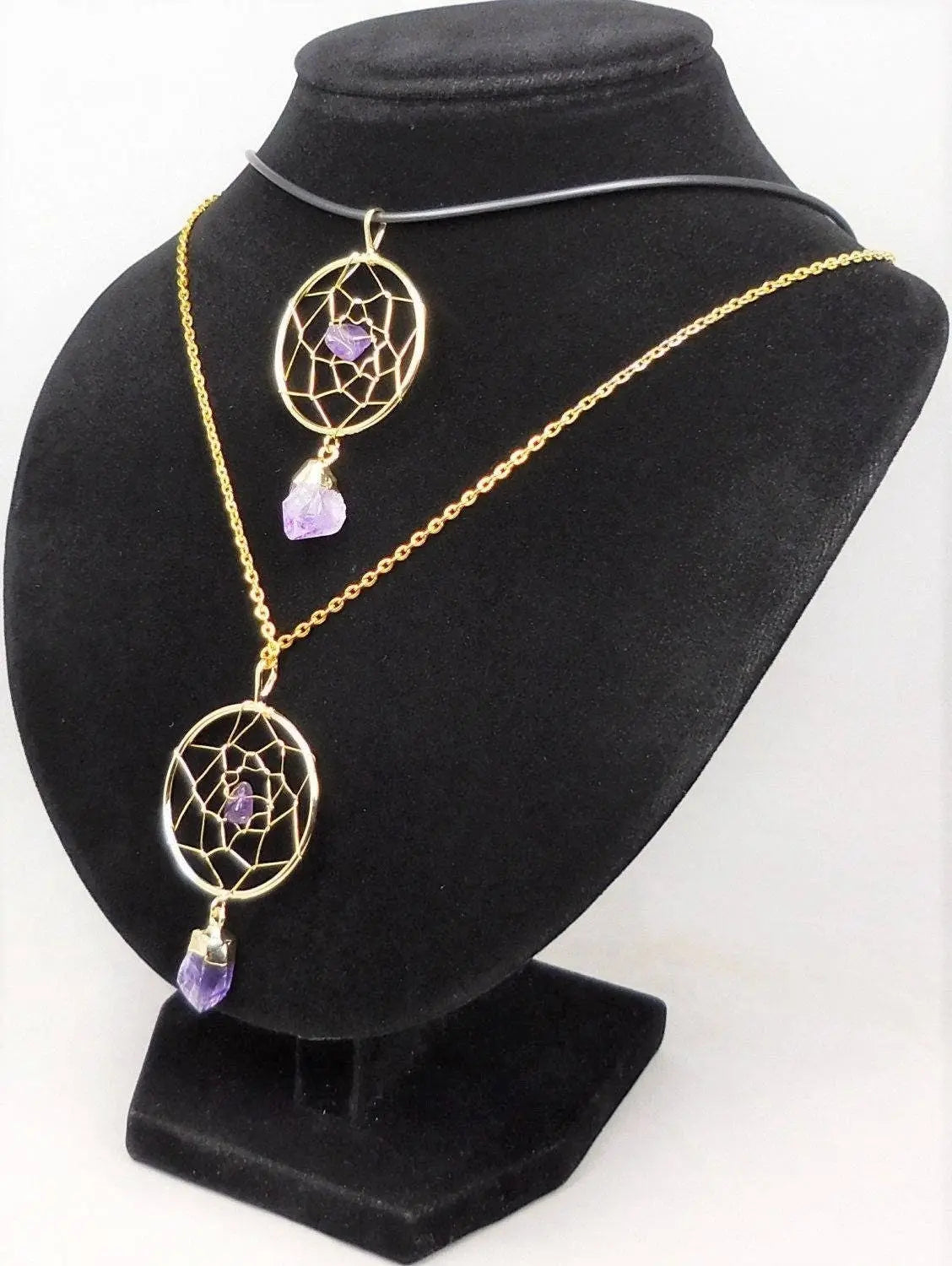 Dreamcatcher Pendant (Amethyst Crystal)(Gold Plated) Gemstone Jewelry Necklace Supply | Craft Supplies & Tools > Beads, Gems & Cabochons > Charms & Pendants > Pendants | Wiccan Center