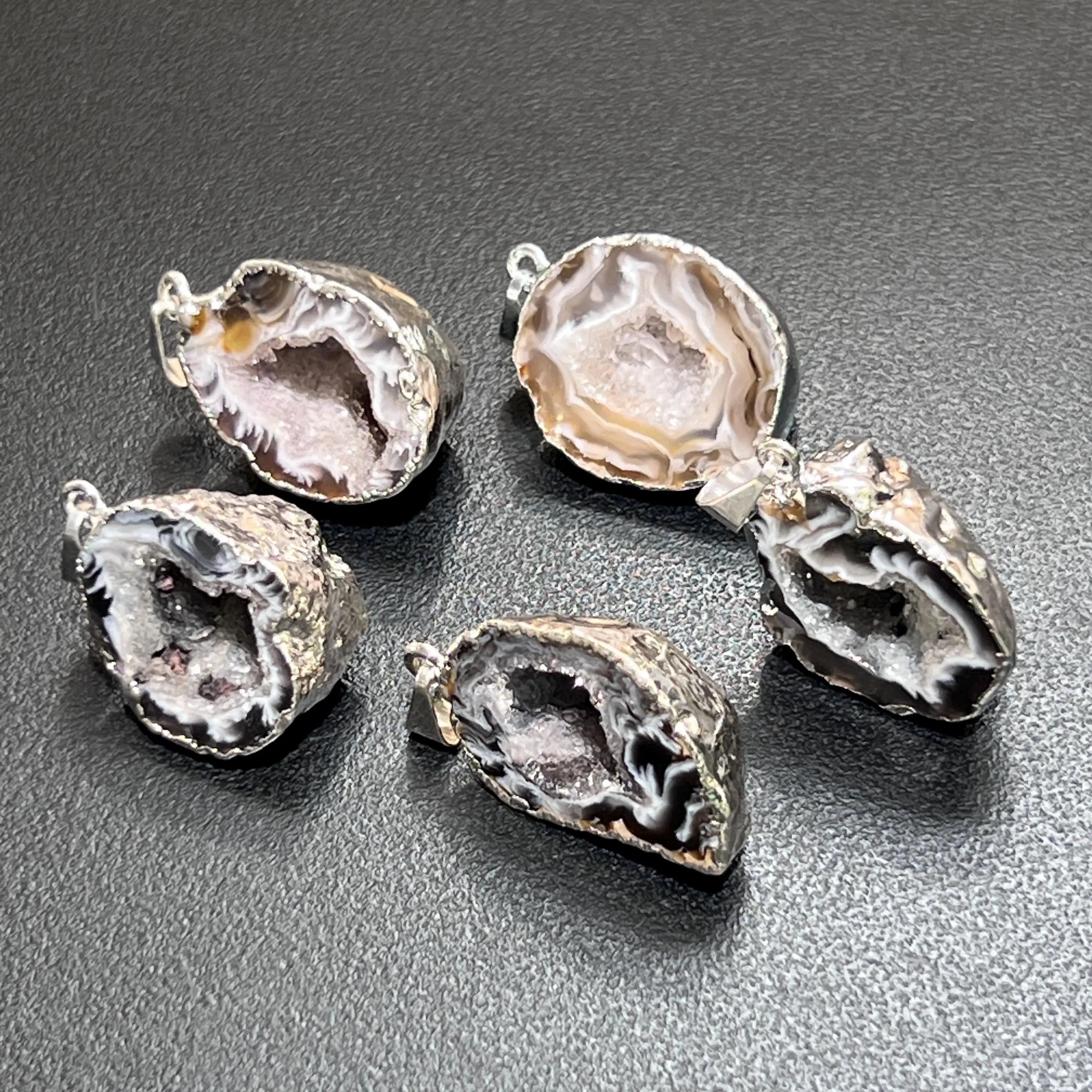 Oco Geode Druzy Crystal Pendant (Full Silver Plated Back) Gemstone Jewelry Necklace Supply | Jewelry > Necklaces > Crystal Necklaces | Wiccan Center