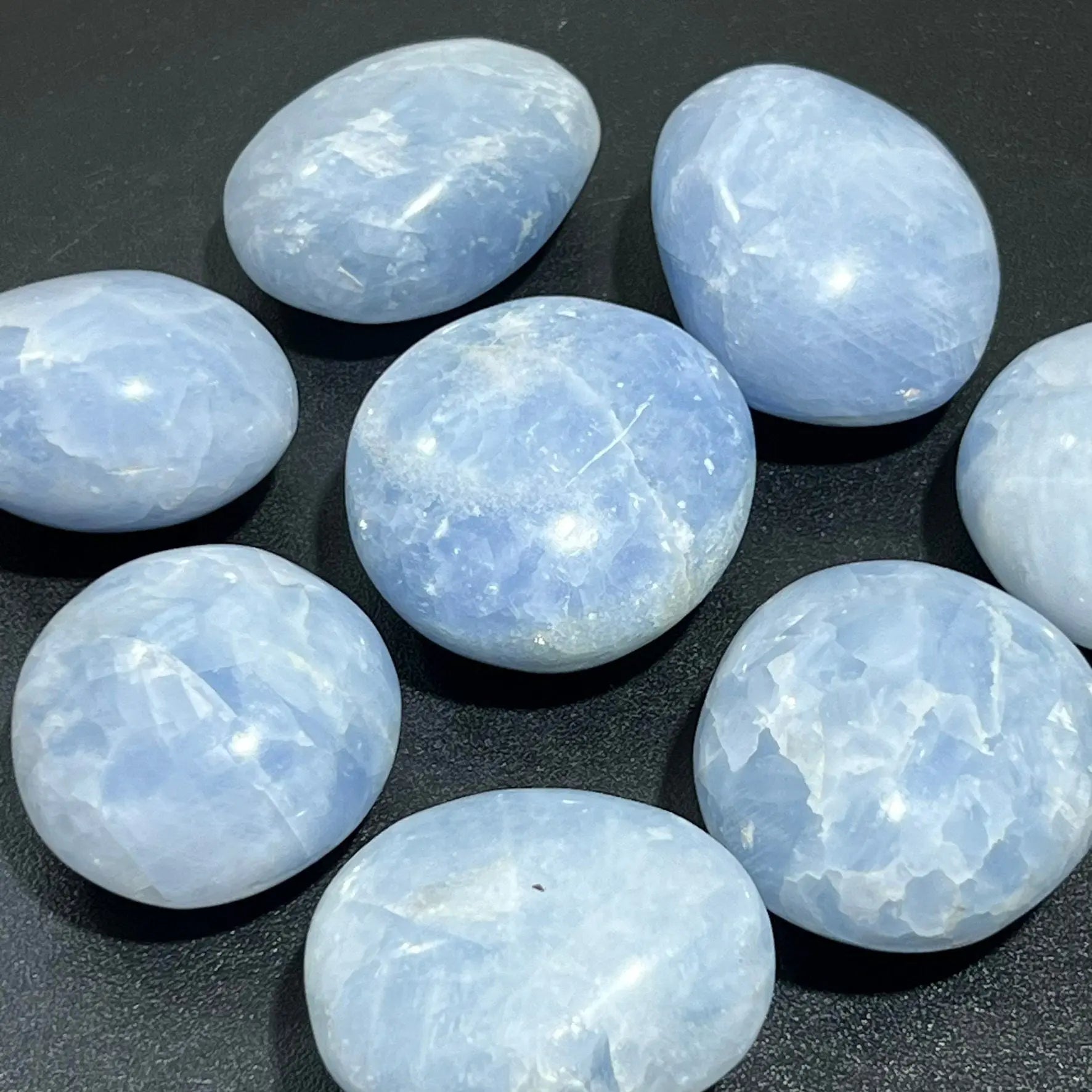 Blue Calcite Large Freeform Palm Stones (2-3 Inches) Polished Carving | Home & Living > Home Decor > Home Accents > Rocks & Geodes | Wiccan Center