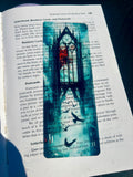 Gothic cathedral and ravens bookmark with stained glass and misty skies | dark fantasy gothic art | | Wiccan Center