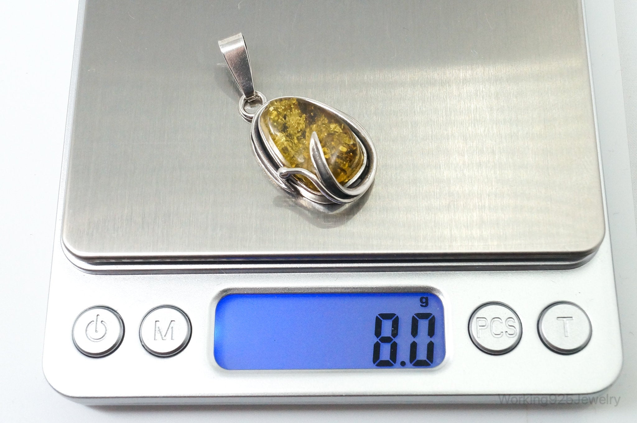 Vintage Honey Amber Modernist Sterling Silver Necklace Pendant | Jewelry > Necklaces > Pendants | Wiccan Center