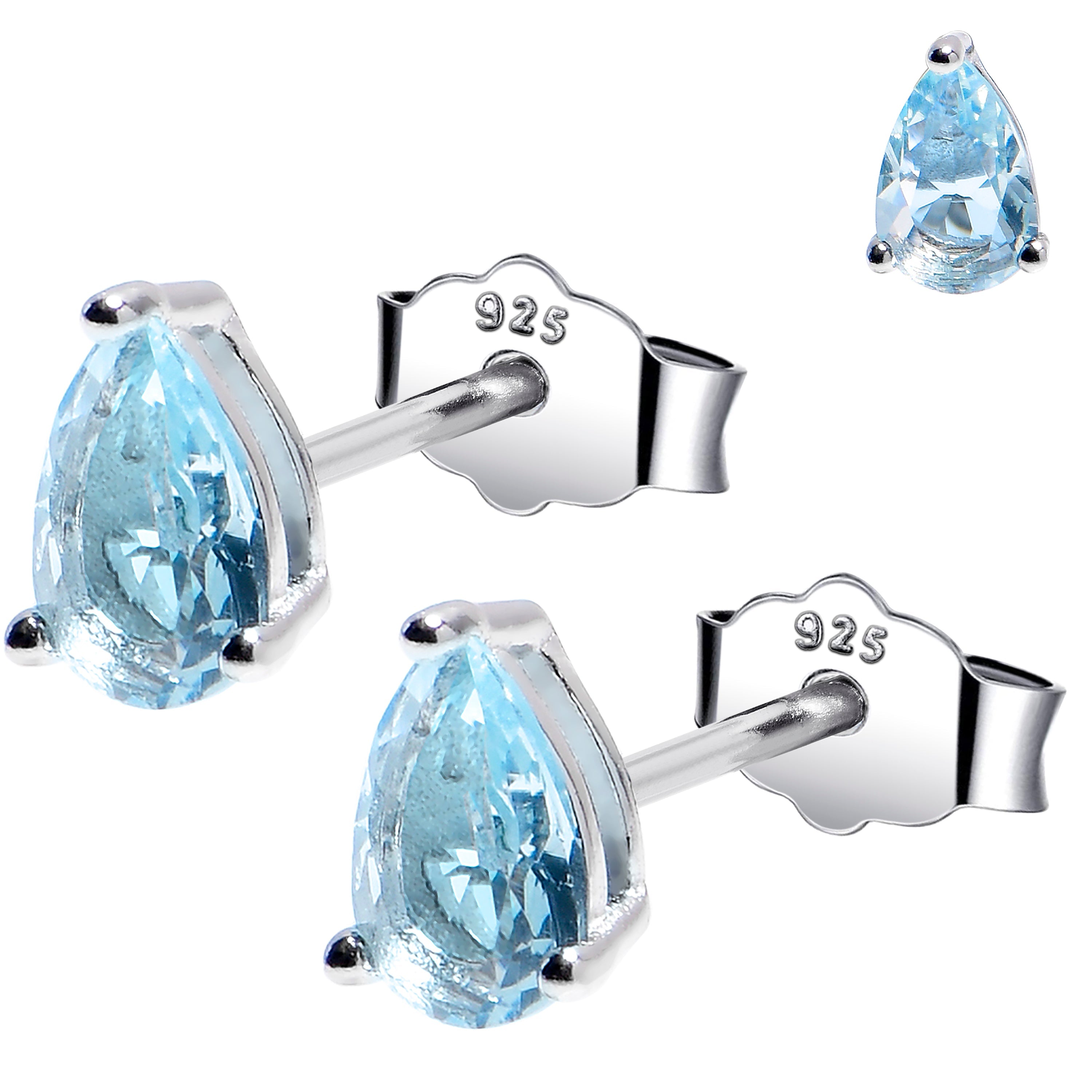 4mm CZ Pear 925 Sterling Silver March Birthstone Stud Earrings | EARRINGS Stud | Wiccan Center