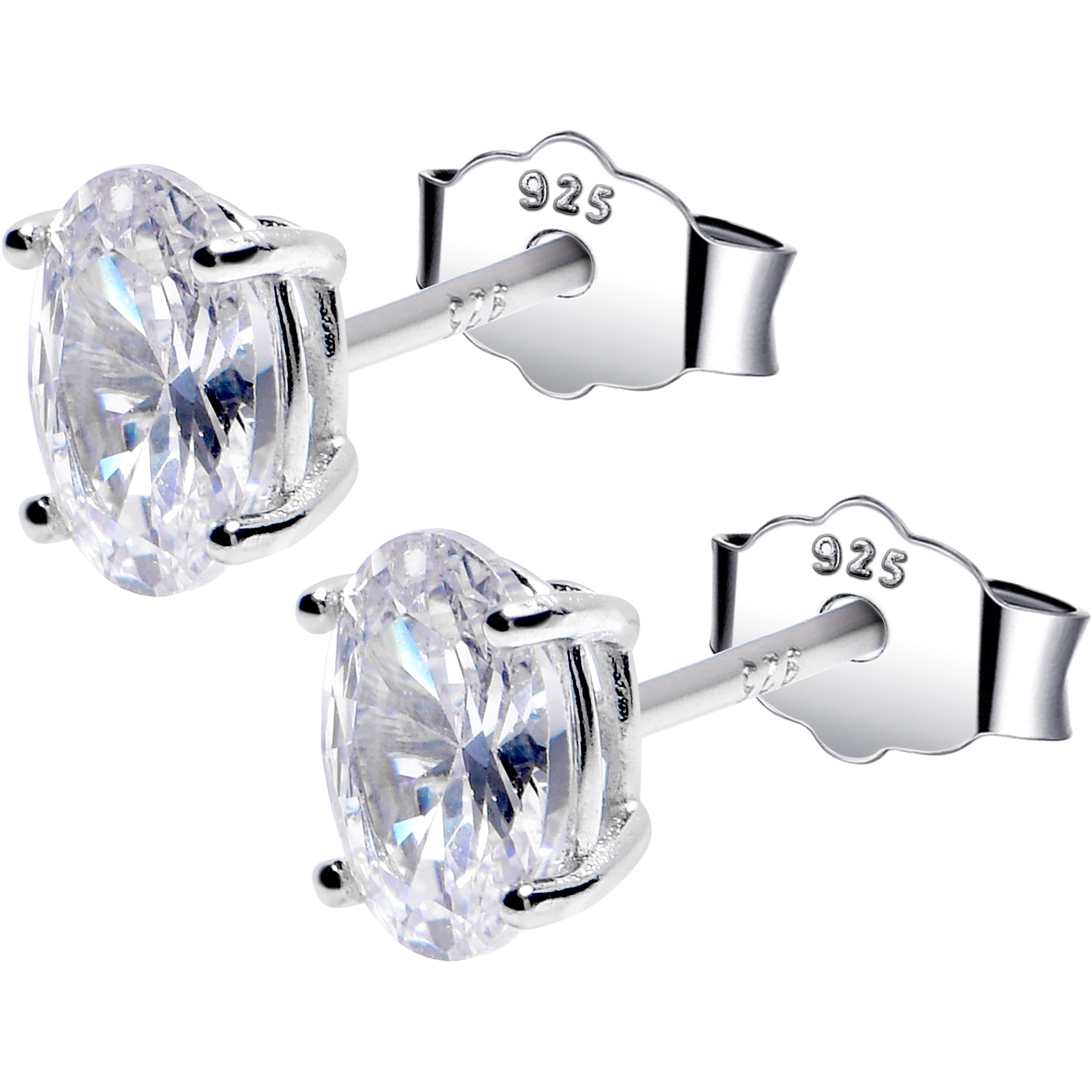 4mm CZ Oval 925 Sterling Silver April Birthstone Stud Earrings | EARRINGS Stud | Wiccan Center