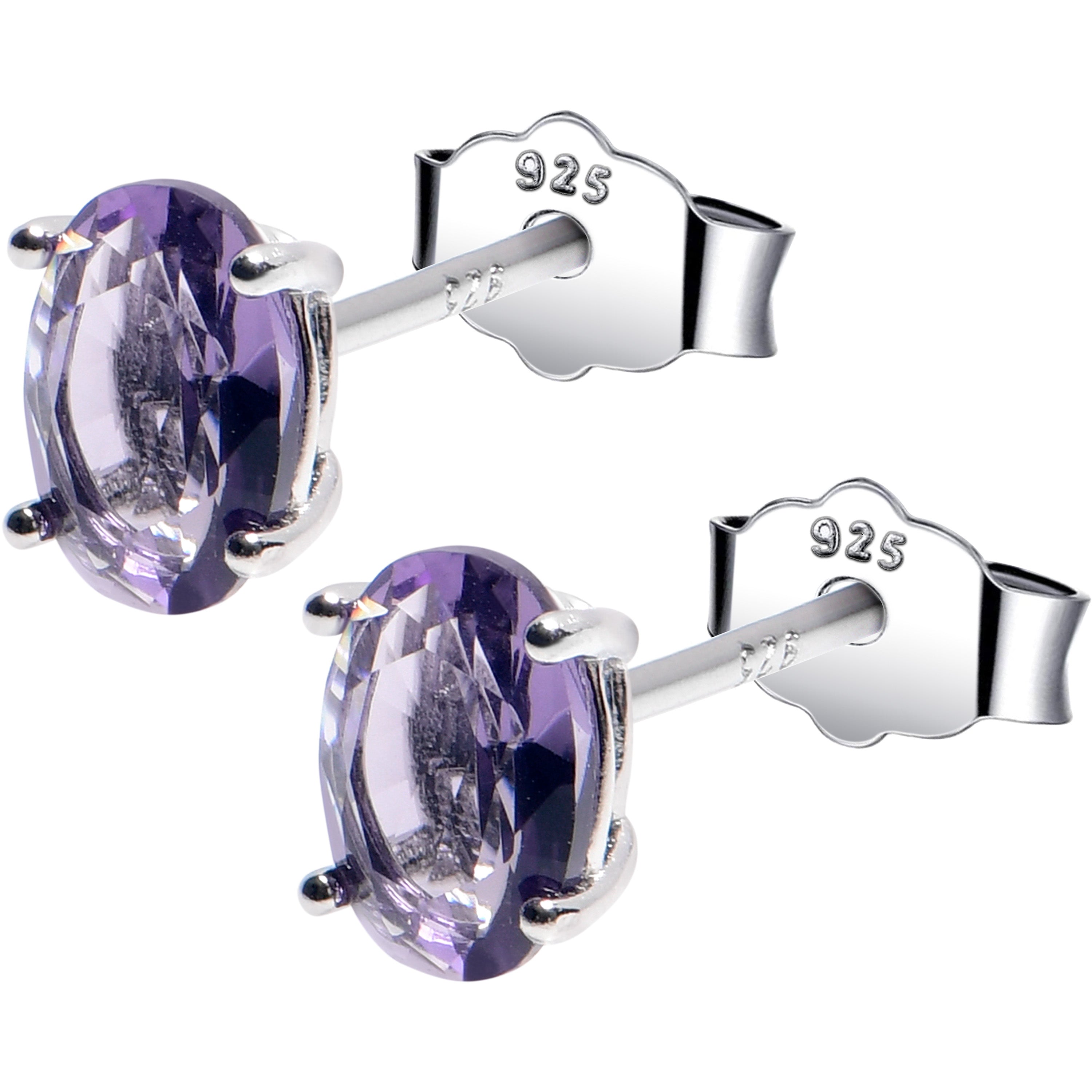 4mm CZ Oval 925 Sterling Silver February Birthstone Stud Earrings | EARRINGS Stud | Wiccan Center