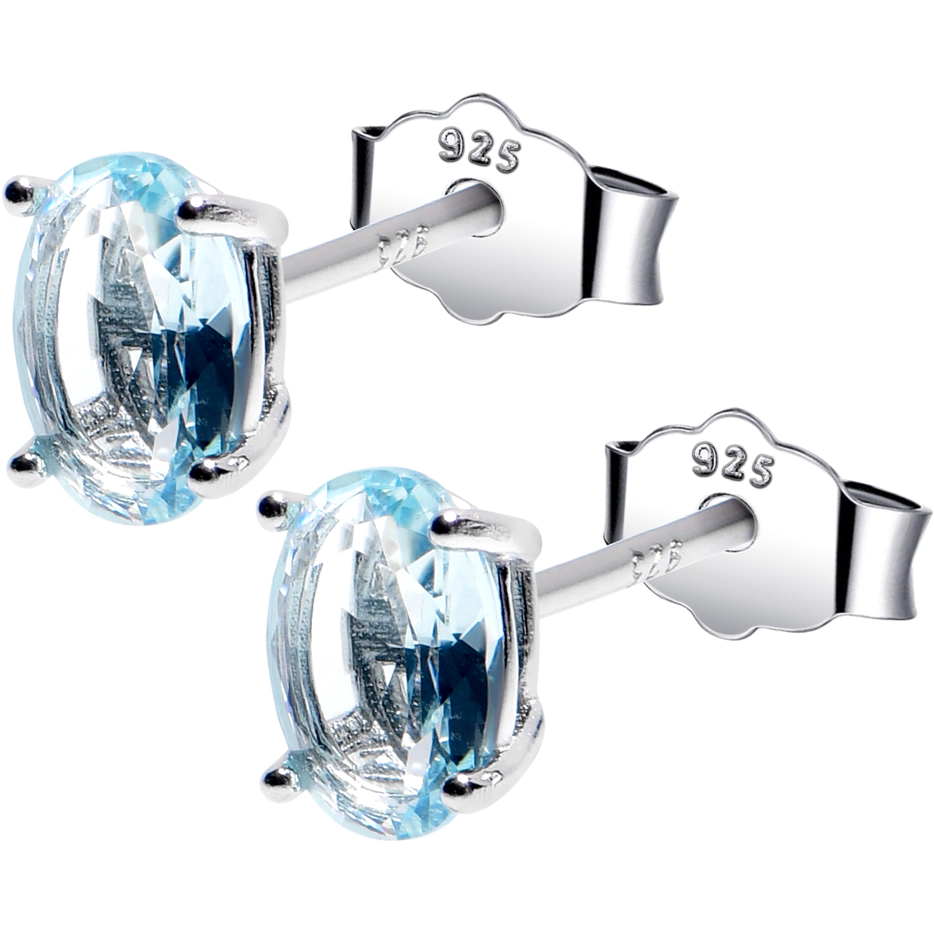 4mm CZ Oval 925 Sterling Silver March Birthstone Stud Earrings | EARRINGS Stud | Wiccan Center