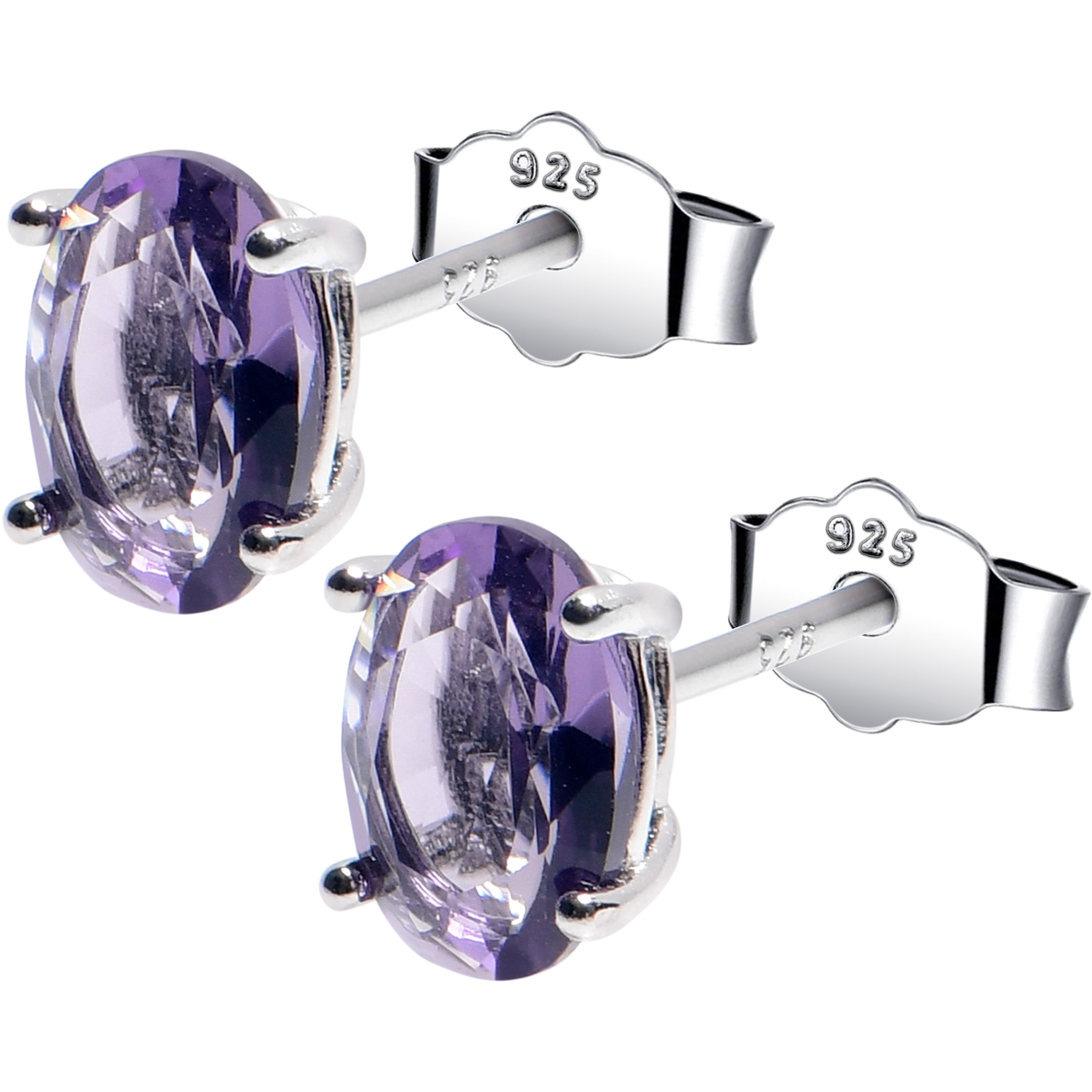 5mm CZ Oval 925 Sterling Silver February Birthstone Stud Earrings | EARRINGS Stud | Wiccan Center