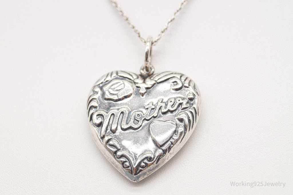Vintage Large Puffy Heart Mother Charm Sterling Silver Necklace | Jewelry > Necklaces > Pendants | Wiccan Center