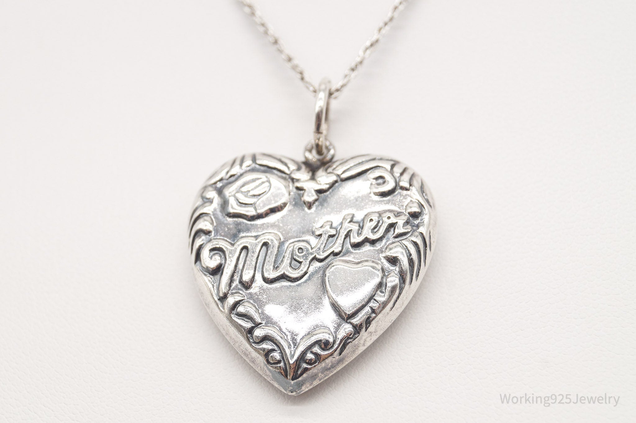 Vintage Large Puffy Heart Mother Charm Sterling Silver Necklace | Jewelry > Necklaces > Pendants | Wiccan Center