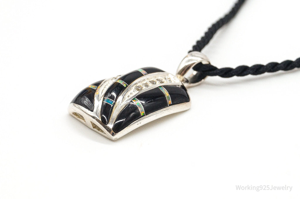 Vintage ROX Opal Cubic Zirconia Black Onyx Sterling Silver Necklace | Jewelry > Necklaces > Pendants | Wiccan Center