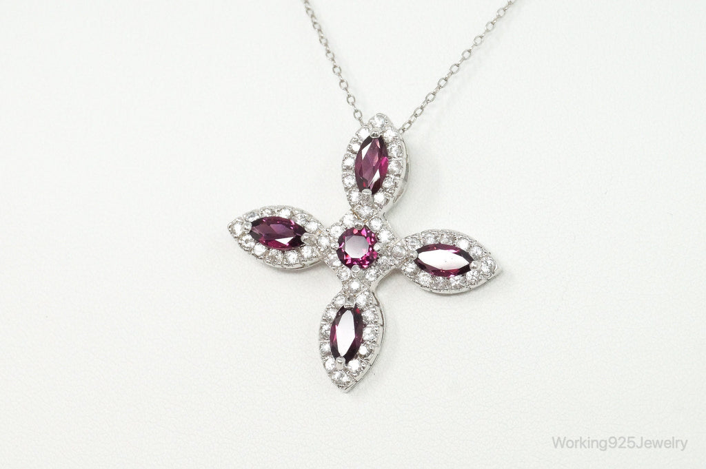 Large Rhodolite Garnet Cubic Zirconia Sterling Silver Necklace | Jewelry > Necklaces > Pendants | Wiccan Center