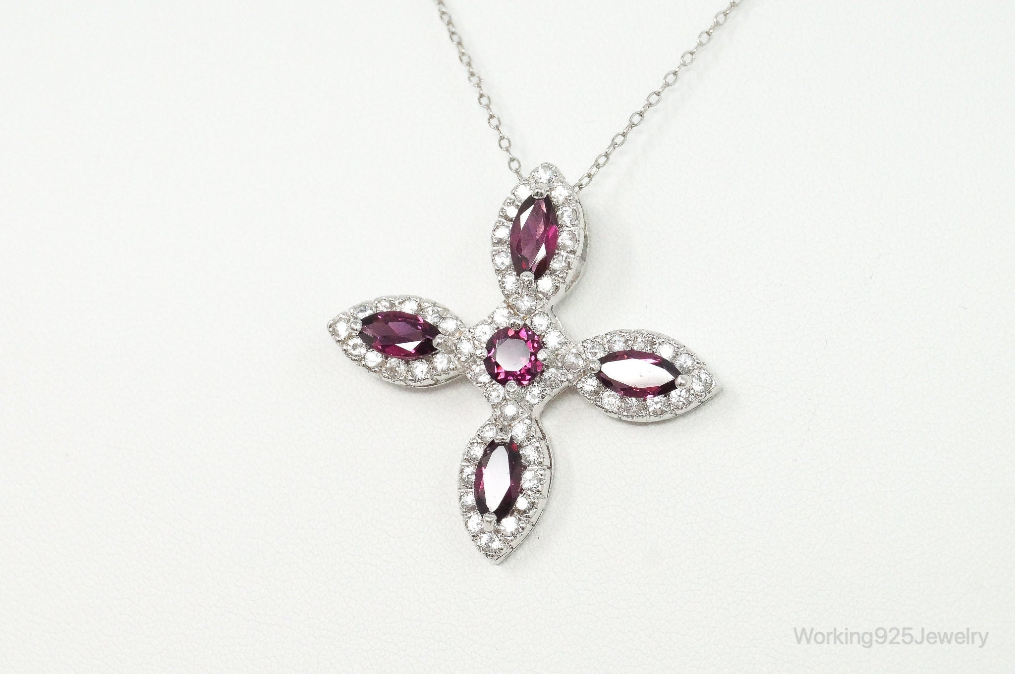Large Rhodolite Garnet Cubic Zirconia Sterling Silver Necklace | Jewelry > Necklaces > Pendants | Wiccan Center