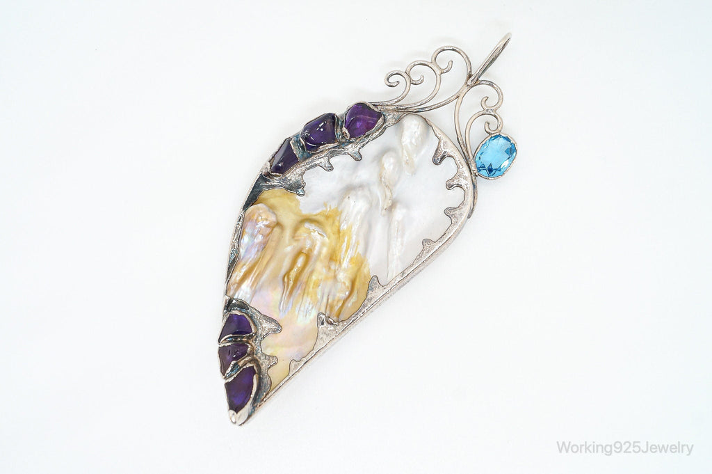Large Vintage Multi Gem Modernist Sterling Silver Pendant | Jewelry > Necklaces > Pendants | Wiccan Center