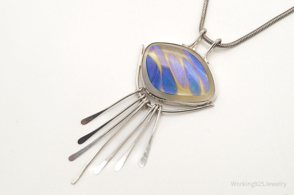 Vintage Large Glass Modernist Silver Necklace | Jewelry > Necklaces > Pendants | Wiccan Center