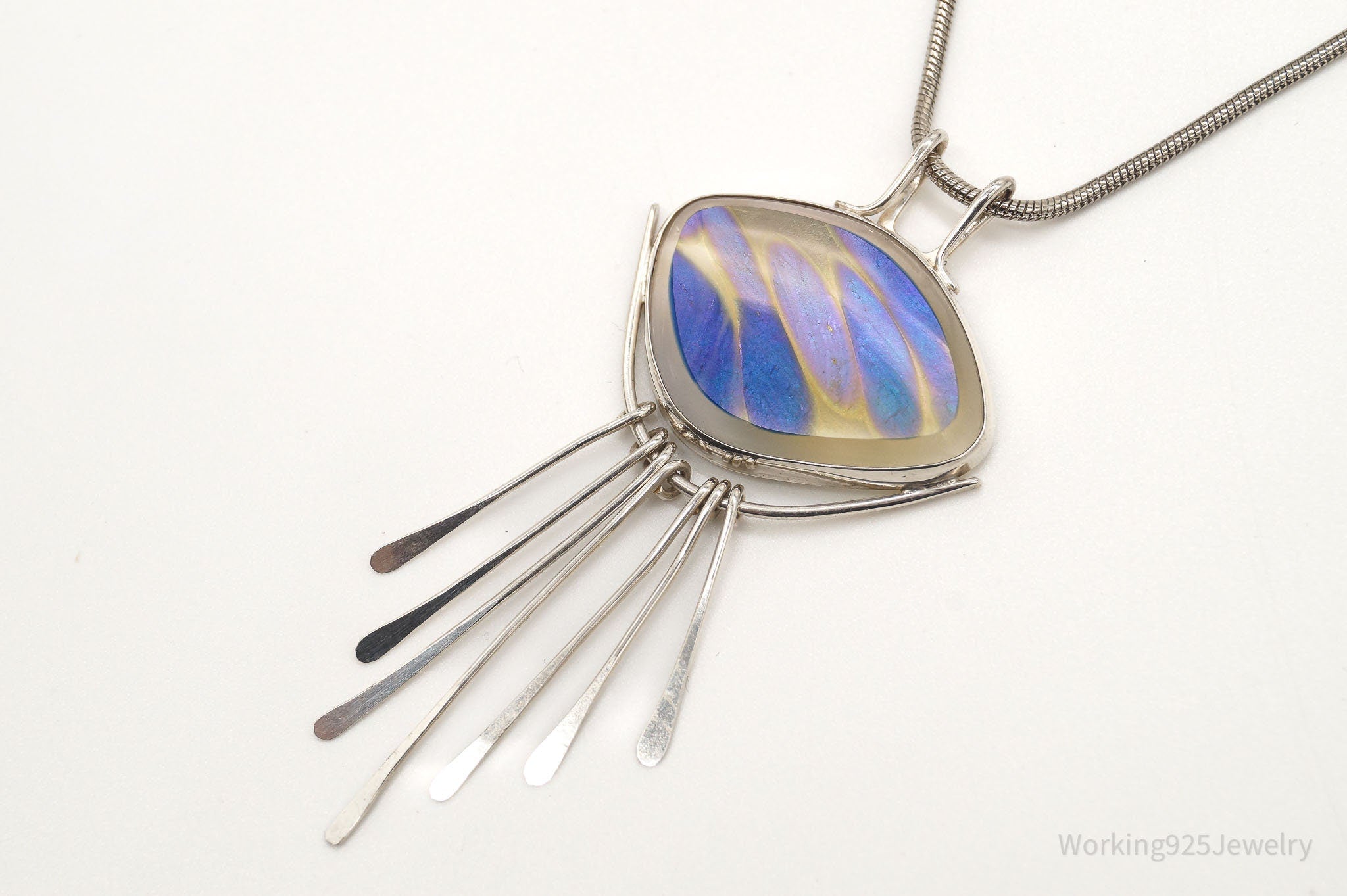 Vintage Large Glass Modernist Silver Necklace | Jewelry > Necklaces > Pendants | Wiccan Center