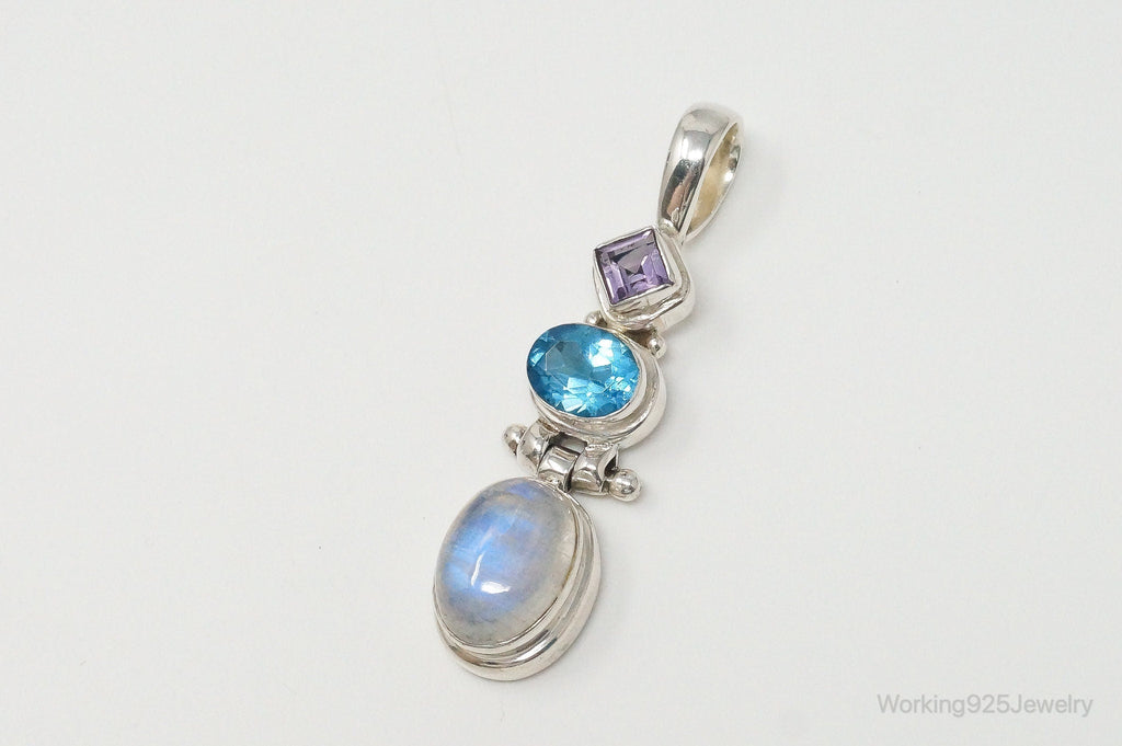 Large Vintage Blue Topaz Amethyst Moonstone Sterling Silver Pendant | Jewelry > Necklaces > Pendants | Wiccan Center