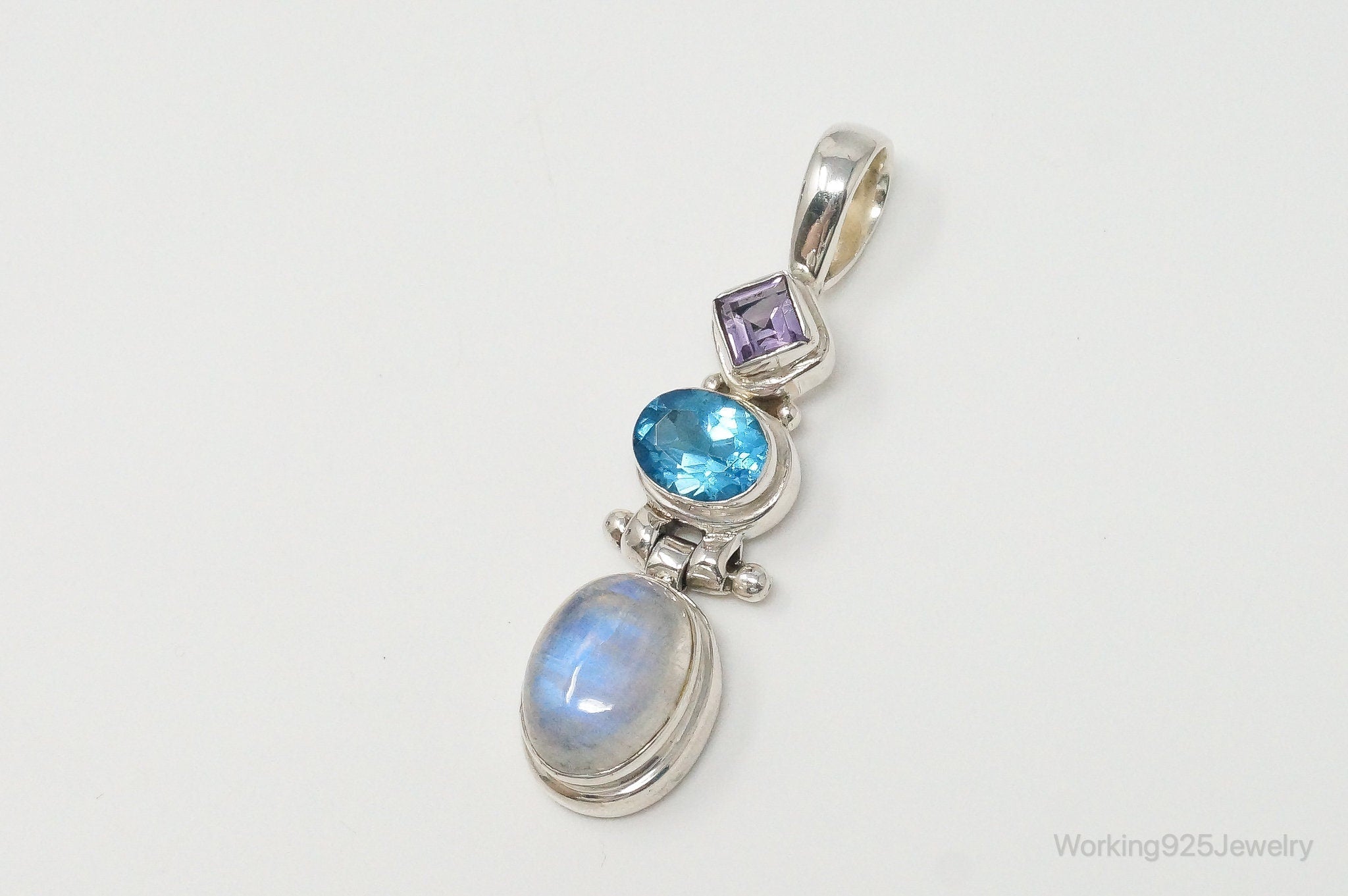 Large Vintage Blue Topaz Amethyst Moonstone Sterling Silver Pendant | Jewelry > Necklaces > Pendants | Wiccan Center