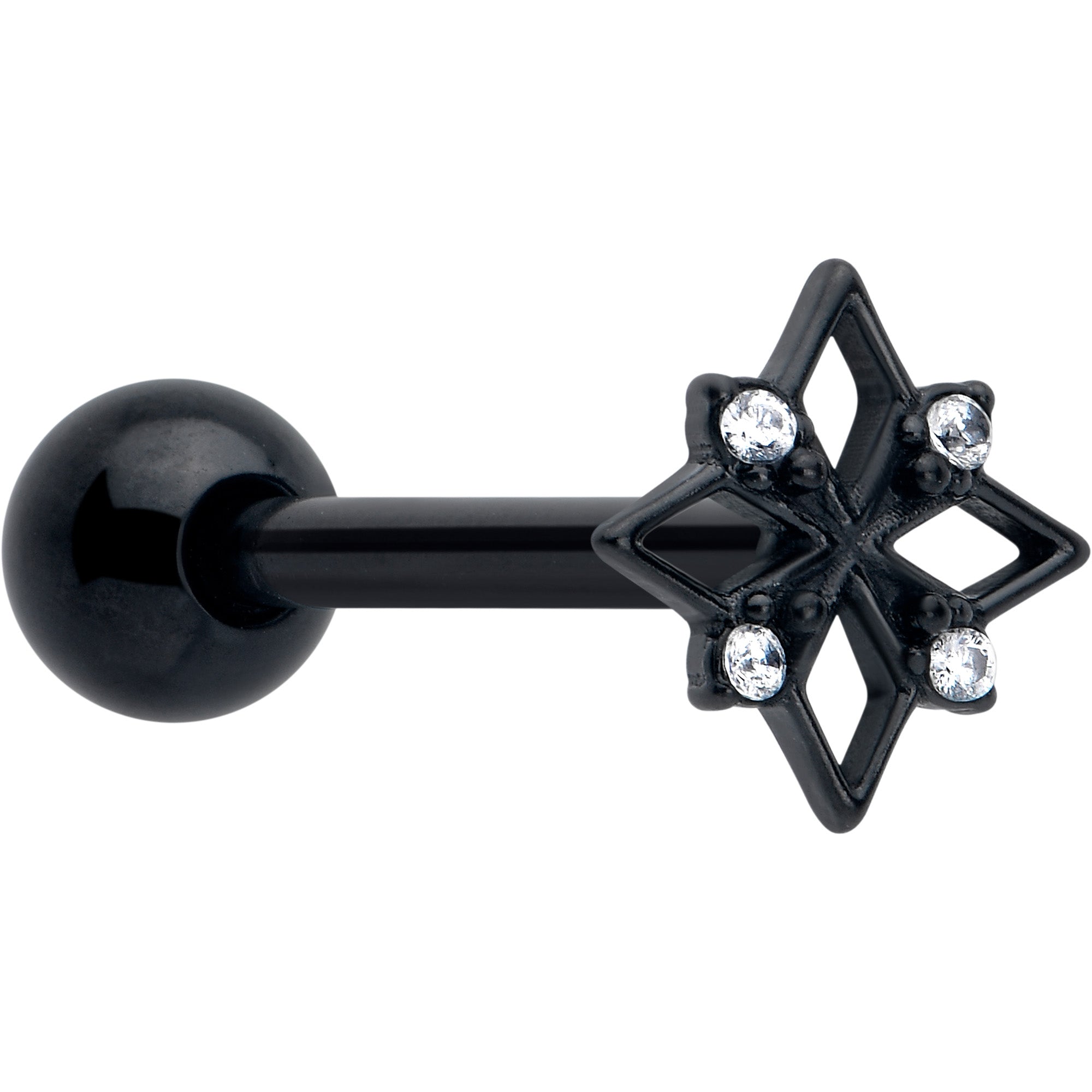 Clear CZ Gem Black Gothic Star Barbell Tongue Ring | BARBELL Tongue | Wiccan Center