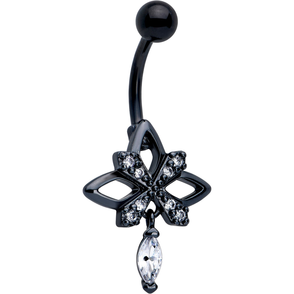Clear CZ Gem Black Gothic Star Dangle Belly Ring | BELLY RING Dangle | Wiccan Center