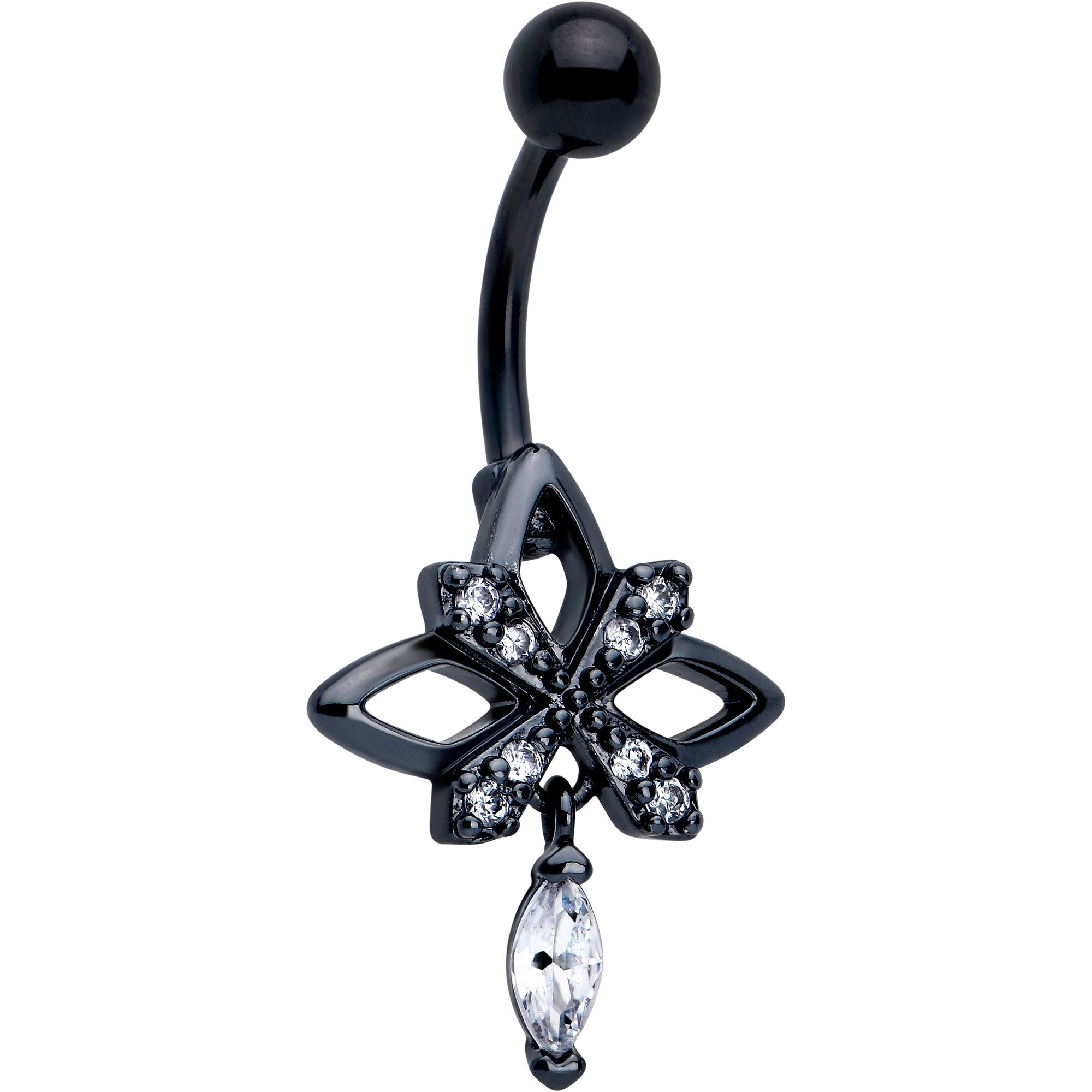 Clear CZ Gem Black Gothic Star Dangle Belly Ring | BELLY RING Dangle | Wiccan Center