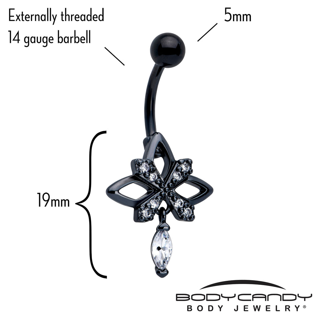 Clear CZ Gem Black Gothic Star Dangle Belly Ring | BELLY RING Dangle | Wiccan Center