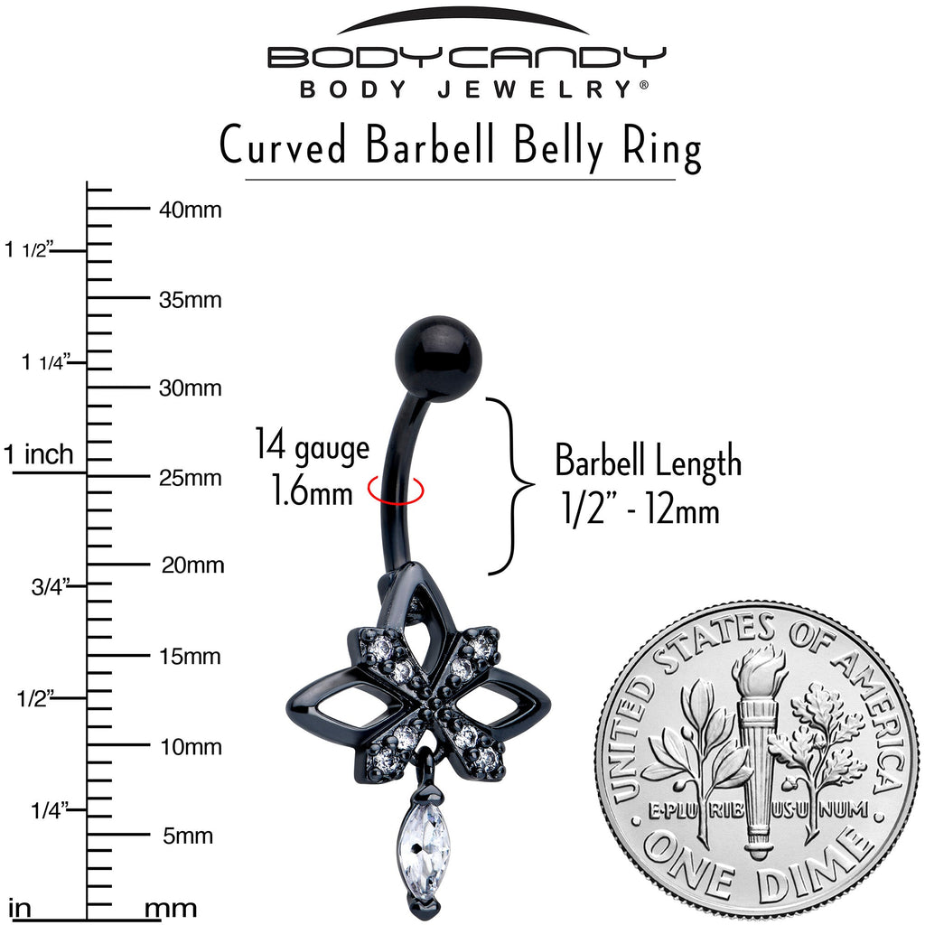 Clear CZ Gem Black Gothic Star Dangle Belly Ring | BELLY RING Dangle | Wiccan Center