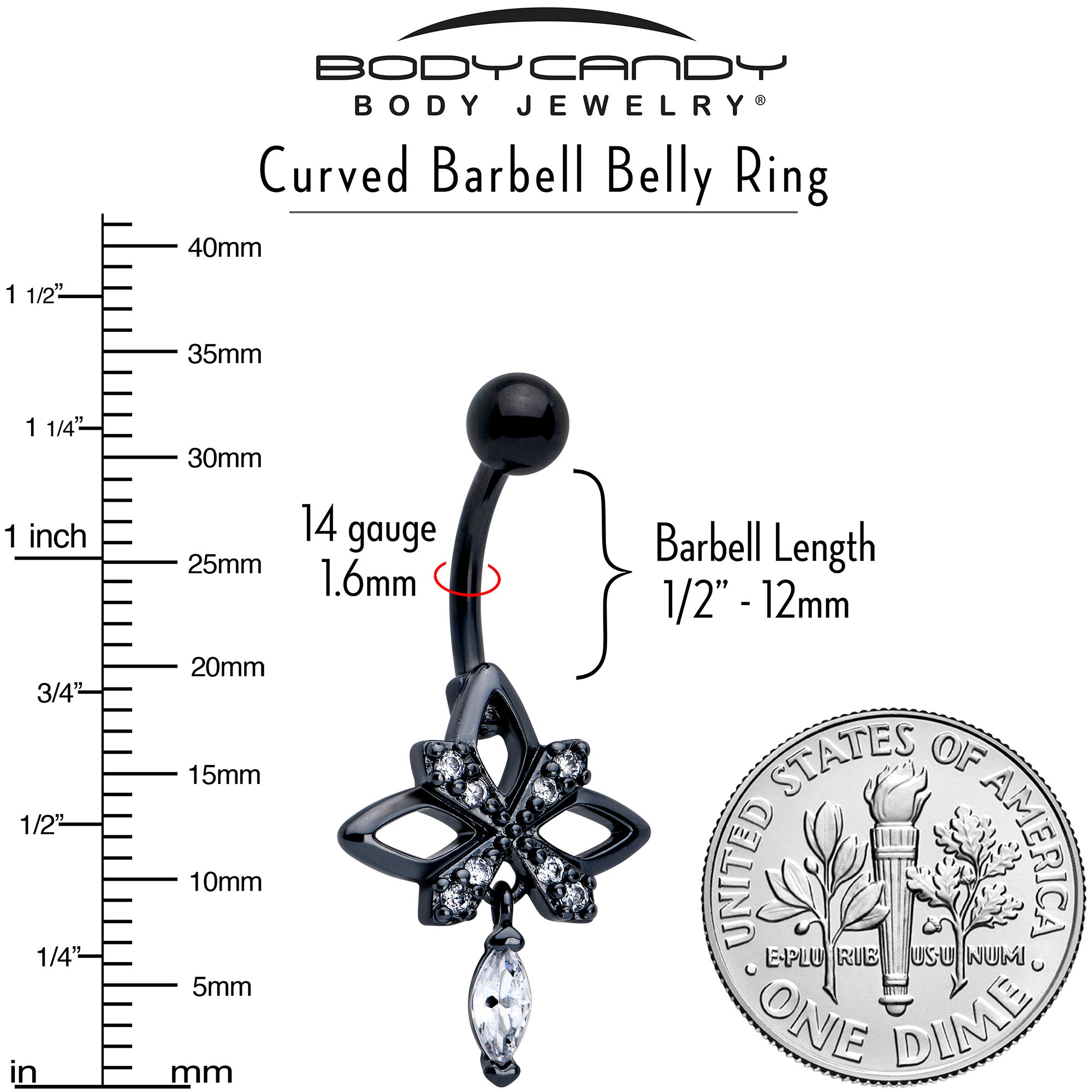 Clear CZ Gem Black Gothic Star Dangle Belly Ring | BELLY RING Dangle | Wiccan Center