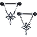 14G 9/16 Clear CZ Gem Black Gothic Star Dangle Nipple Ring Set | NIPPLE RING Dangle | Wiccan Center