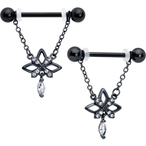 14G 9/16 Clear CZ Gem Black Gothic Star Dangle Nipple Ring Set | NIPPLE RING Dangle | Wiccan Center