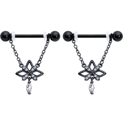 14G 9/16 Clear CZ Gem Black Gothic Star Dangle Nipple Ring Set | NIPPLE RING Dangle | Wiccan Center