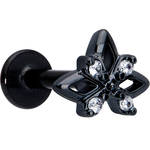16G Clear CZ Gem Black Gothic Star Flat Back Earring | EARRING Flat Back | Wiccan Center